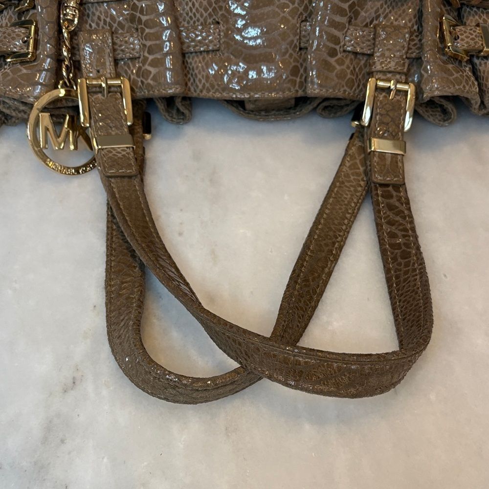 Michael Kors Bag Purse Handbag Edie Python Snakeskin Leather Buckle Shoulder - Picture 12 of 16